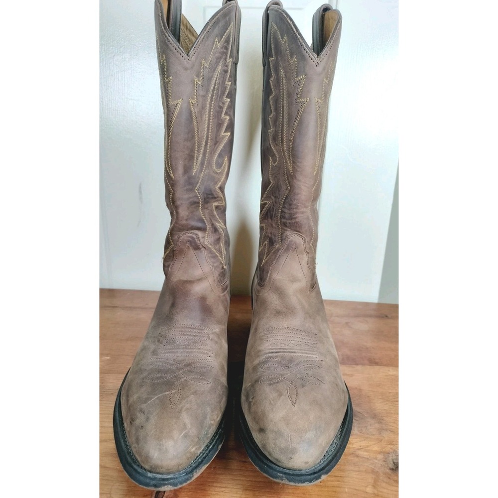 Old West OW 2051 Men's Leather Cowboy Boots Size 10‎ EE Brown Stitched Western